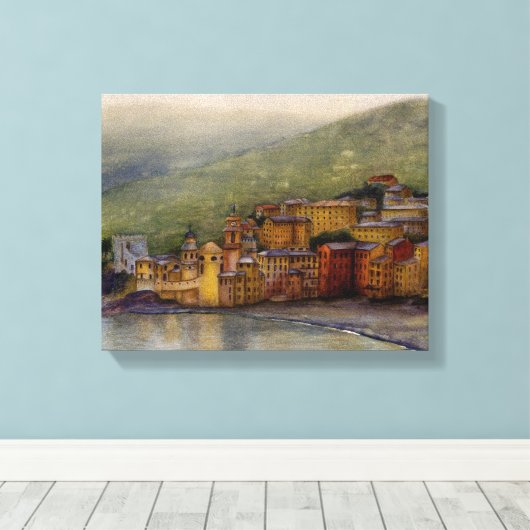 Camogli, Italië waterverf schilderij verpakt Canvas Afdruk (Insitu (Houten vloer))
