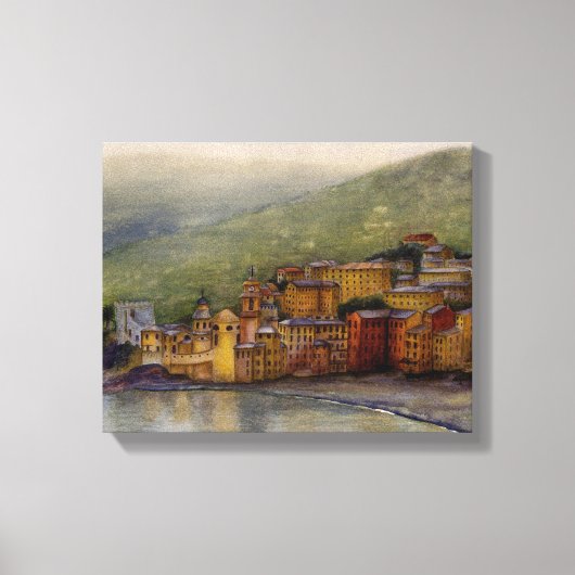 Camogli, Italië waterverf schilderij verpakt Canvas Afdruk (Voorkant)