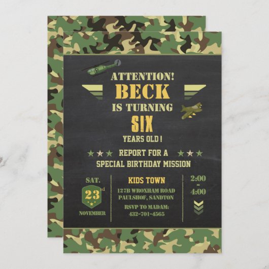 Camouflag verjaardaguitnodiging kaart (Voorkant / Achterkant)