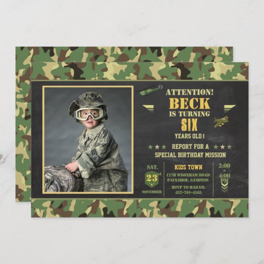 Camouflag verjaardaguitnodiging kaart (Voorkant / Achterkant)