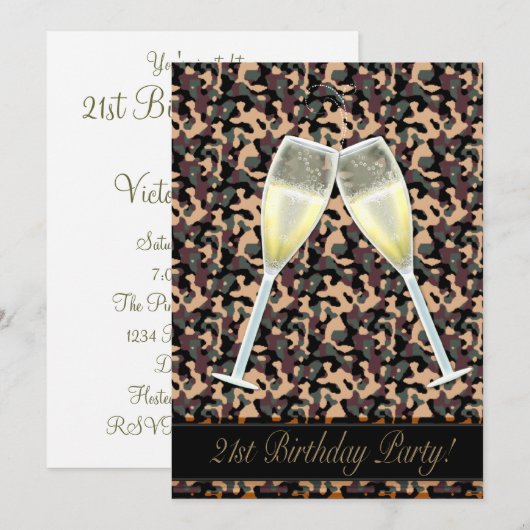 Camouflage 21ste verjaardag uitnodiging (Voorkant / Achterkant)