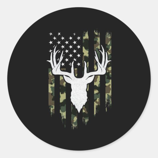 Camouflage American Flag Deer Hunting Ronde Sticker (Voorkant)