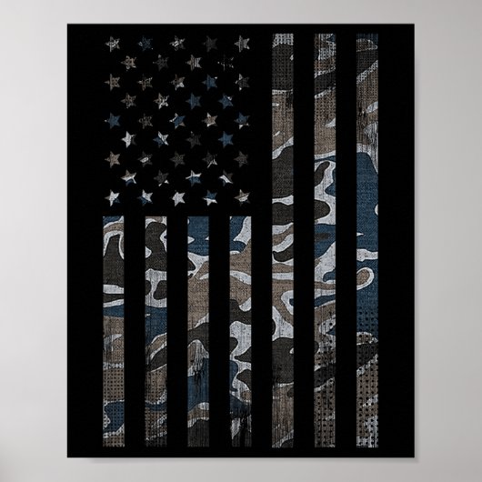 Camouflage Amerikaanse Vlag Camo Militaire 4e Juli Poster (Voorkant)