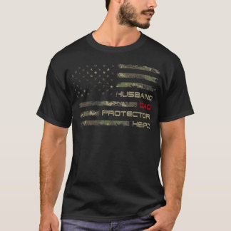 Camouflage Amerikaanse Vlag Echtgenoot Vader Besch T-shirt