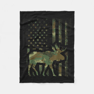 Camouflage Amerikaanse vlag Eland jagen cadeau voo Fleece Deken