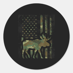 Camouflage Amerikaanse Vlag Eland Jagen Geschenk V Ronde Sticker