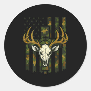 Camouflage Amerikaanse vlag Eland Schedel Hertenja Ronde Sticker