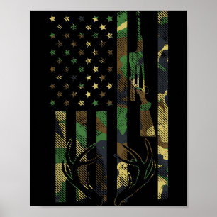 Camouflage Amerikaanse Vlag Geweer Geweihert Jacht Poster