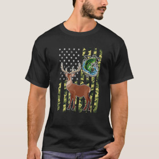 Camouflage Amerikaanse Vlag Vissen Jagen Jager Her T-shirt