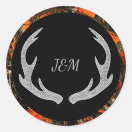 Camouflage Antler Monogram Bruiloft Sticker