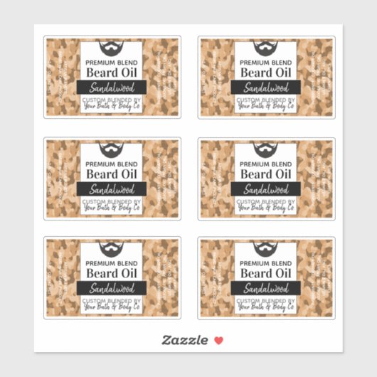 🧔‍♂️ Camouflage baardolie etiketten met ingrediën Sticker (Vel)