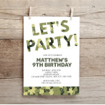 Camouflage Birthday, Laten we de Groene Camo van d Kaart<br><div class="desc">Deze camo-uitnodiging is perfect voor het verjaardagsfeestje van een jongen met eenvoudige regels en geen frillontwerp. Gebruik het formulier sjabloon om je gegevens toe te voegen. Andere kleuren zijn beschikbaar.</div>