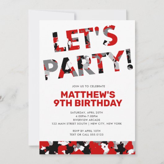 Camouflage Birthday, Laten we de Rode Zwarte Camo  Kaart (Voorkant)