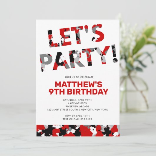 Camouflage Birthday, Laten we de Rode Zwarte Camo  Kaart (Staand voorkant)