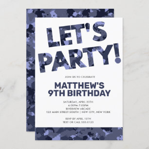 Camouflage Birthday, Laten we feest Blauwe Camo Kaart