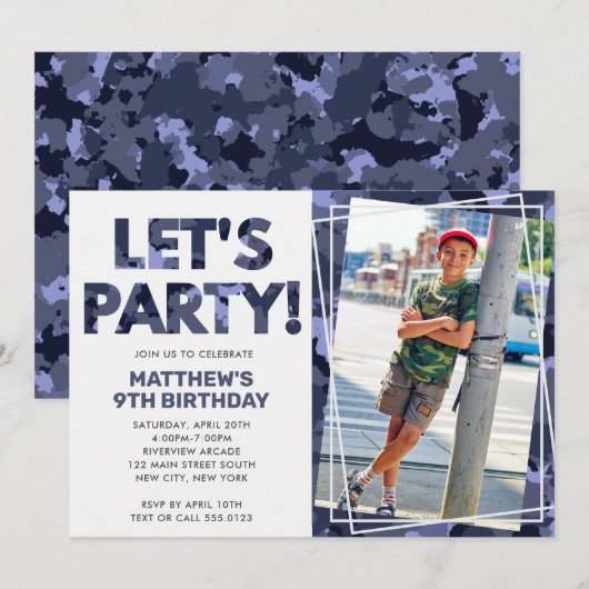 Camouflage Birthday, Laten we partijblauw Camo Fot Kaart (Voorkant / Achterkant)