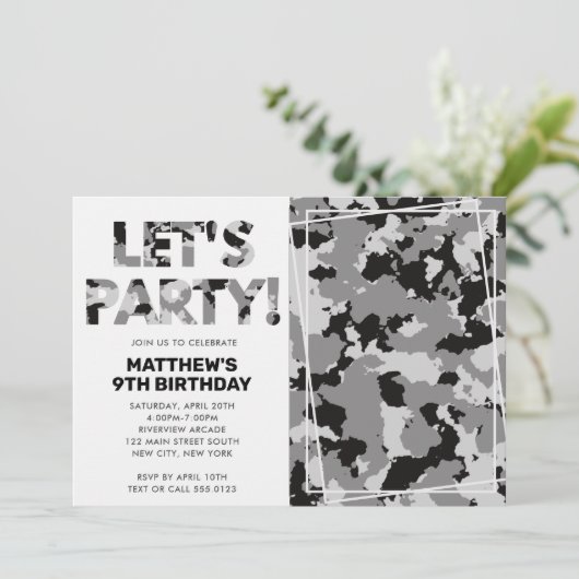 Camouflage Birthday, Laten we partijgrijze Camo Fo Kaart (Staand voorkant)