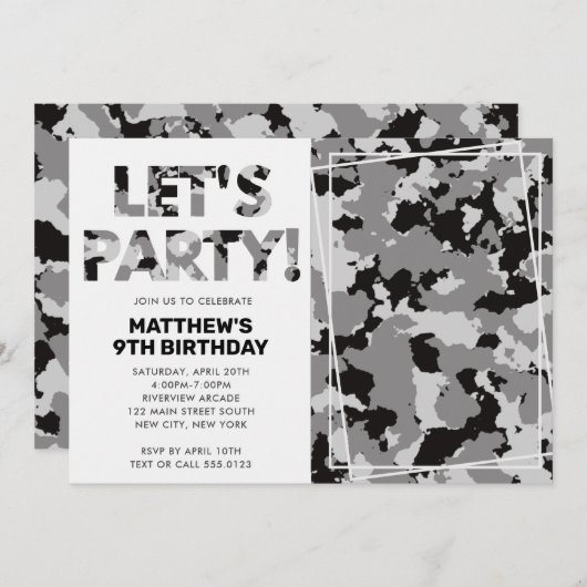 Camouflage Birthday, Laten we partijgrijze Camo Fo Kaart (Voorkant / Achterkant)