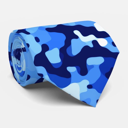 Camouflage Blauw Abstract Patroon Stropdas (Opgerold)