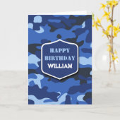 Camouflage Blauw Camo Leger Monogram Verjaardag Kaart (Gele Bloem)