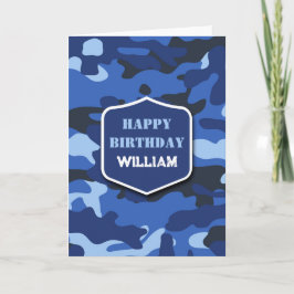 Camouflage Blauw Camo Leger Monogram Verjaardag Kaart