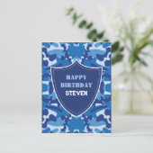 Camouflage Blauw Camo Leger Patroon Monogram Briefkaart (Staand voorkant)
