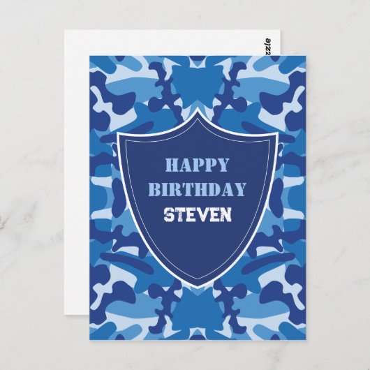 Camouflage Blauw Camo Leger Patroon Monogram Briefkaart (Voorkant / Achterkant)