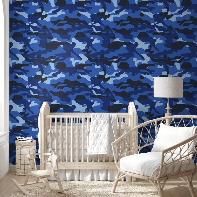 Camouflage Blauw Camo Legerpatroon Behang (Kinderen)