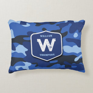 Camouflage Blauw Camo Legerpatroon Monogram Accent Kussen