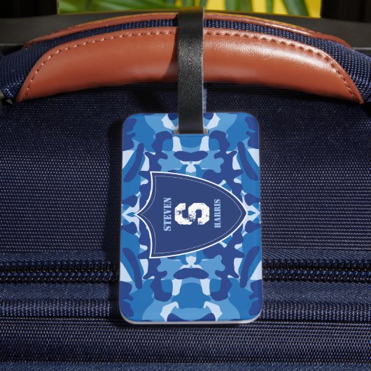 Camouflage Blauw Camo Legerpatroon Monogram Bagagelabel (Achter Insitu 4)