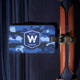 Camouflage Blauw Camo Legerpatroon Monogram Bagagelabel