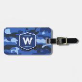 Camouflage Blauw Camo Legerpatroon Monogram Bagagelabel (Voorkant horizontaal)