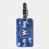 Camouflage Blauw Camo Legerpatroon Monogram Bagagelabel (Voorkant verticaal)