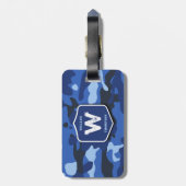 Camouflage Blauw Camo Legerpatroon Monogram Bagagelabel (Achterkant verticaal)