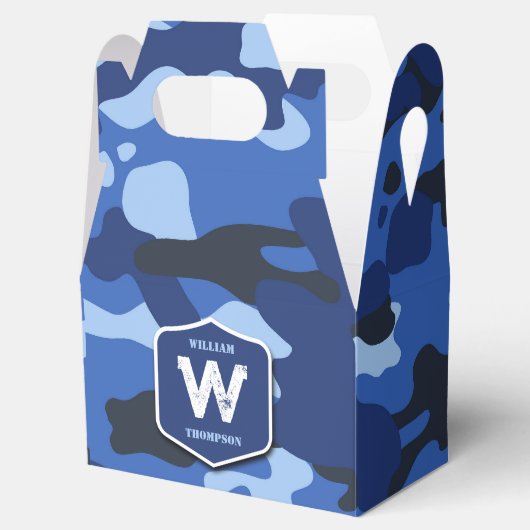 Camouflage Blauw Camo Legerpatroon Monogram Bedankdoosjes (Geopend)