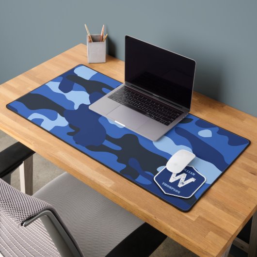 Camouflage Blauw Camo Legerpatroon Monogram Bureaumat (Kantoor 2)