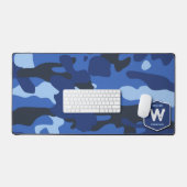Camouflage Blauw Camo Legerpatroon Monogram Bureaumat (Keyboard & Muis)