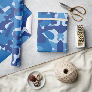 Camouflage Blauw Camo Legerpatroon Monogram Cadeaupapier