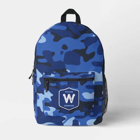 Camouflage Blauw Camo Legerpatroon Monogram Jongen Bedrukte Rugzak (Voorkant)