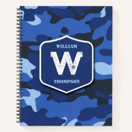 Camouflage Blauw Camo Legerpatroon Monogram Notitieboek