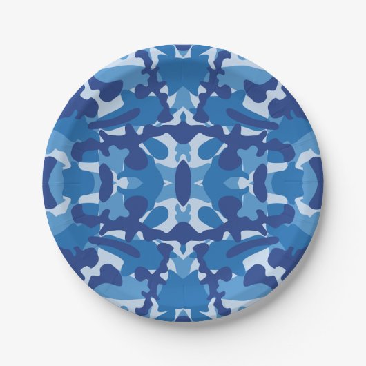 Camouflage Blauw Camo Legerpatroon Monogram Papieren Bordje (Voorkant)