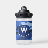 Camouflage Blauw Camo Legerpatroon Monogram School Waterfles (Achterkant)