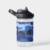 Camouflage Blauw Camo Legerpatroon Monogram School Waterfles (Rechts)