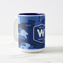 Camouflage Blauw Camo Legerpatroon Monogram Tweekleurige Koffiemok