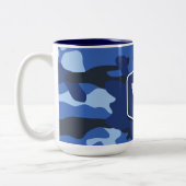 Camouflage Blauw Camo Legerpatroon Monogram Tweekleurige Koffiemok (Links)