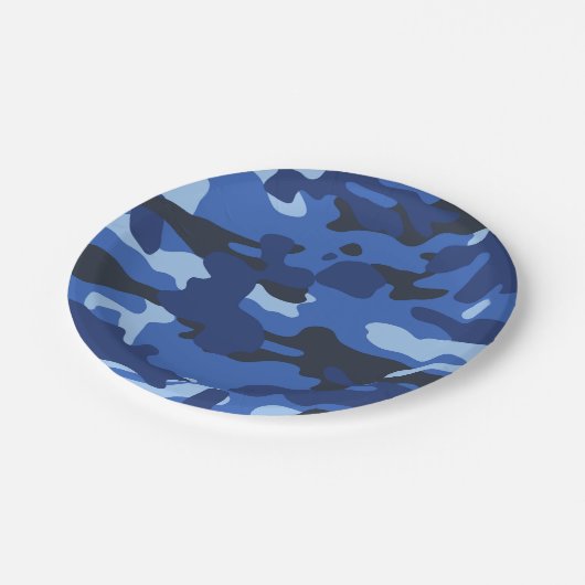 Camouflage Blauw Camo Legerpatroon Papieren Bordje (Gekanteld)