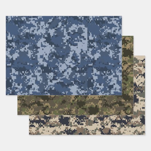 Camouflage blauw, groen en bruin inpakpapier vel (Set)