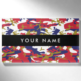 Camouflage, Blauw Wit Rood Goud, Militair, Leger Naambadge
