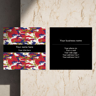 Camouflage, Blauw Wit Rood Goud, Militair, Leger Vierkante Visitekaartje