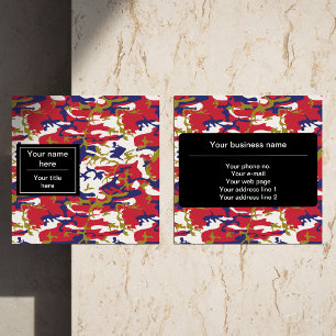 Camouflage, Blauw Wit Rood Goud, Militair, Leger Vierkante Visitekaartje